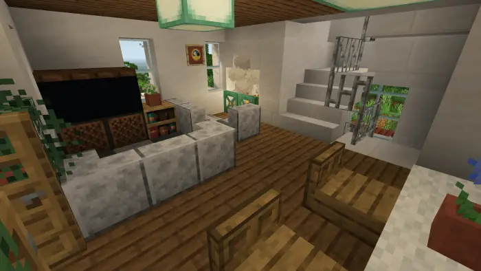 Modern villa interior with cozy seating area