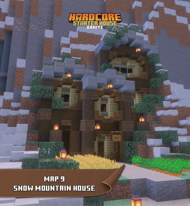 Snow mountain starter house with lanterns