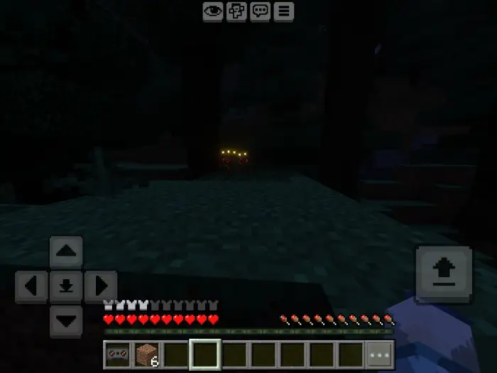 Dark forest scene with glowing monster eyes