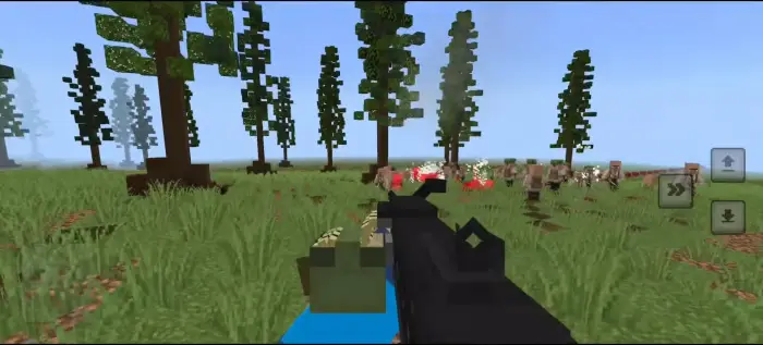 First-person shooter view with 3D gun and enemies