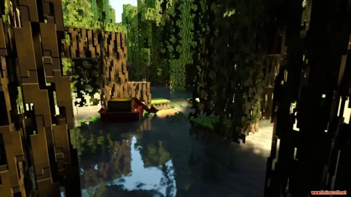Realistic swamp scene with reflective water