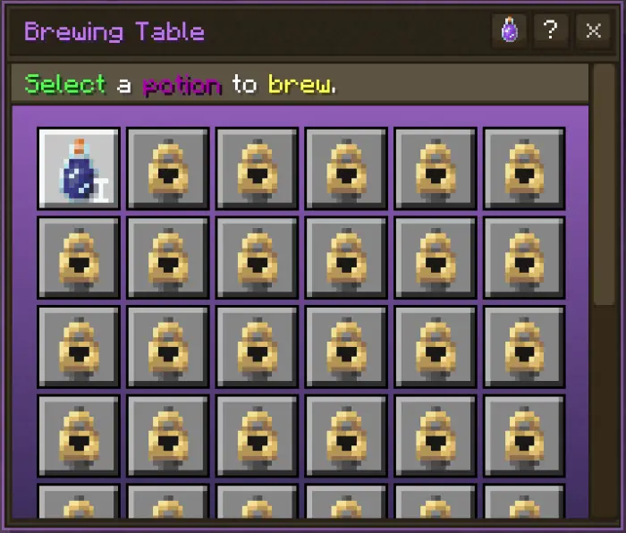 Brewing table interface for potion selection