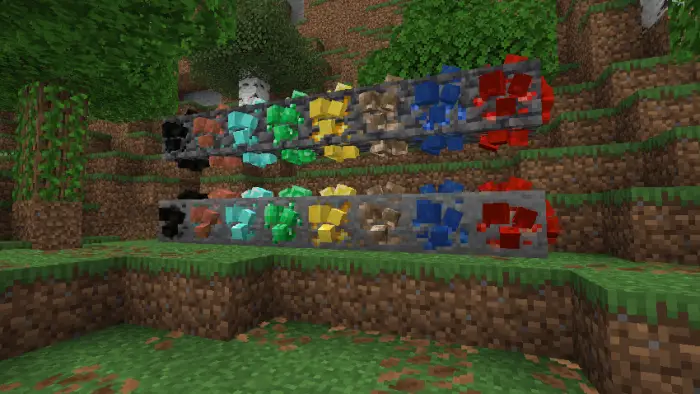 3D textured ores displayed on grassy terrain