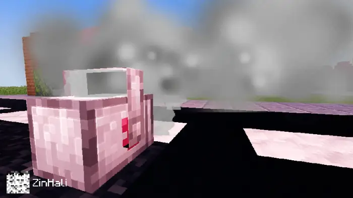 Pixelated minecart emitting thick smoke