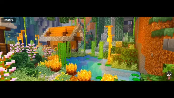 ALT Vibrant cottage scene with lush foliage