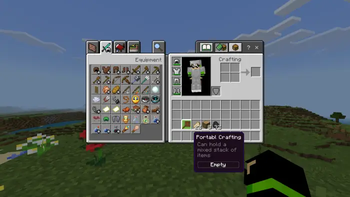 Player inventory with portable crafting open