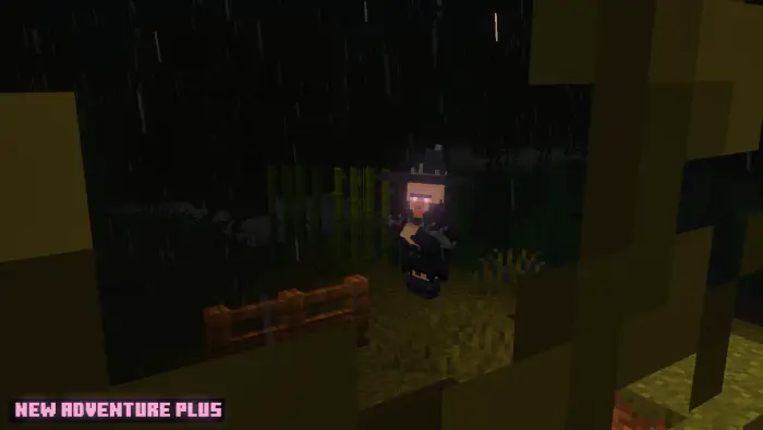 Witch mob stands outside in the rain at night.