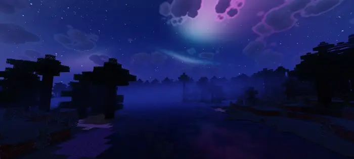 Vibrant night sky with glowing clouds.