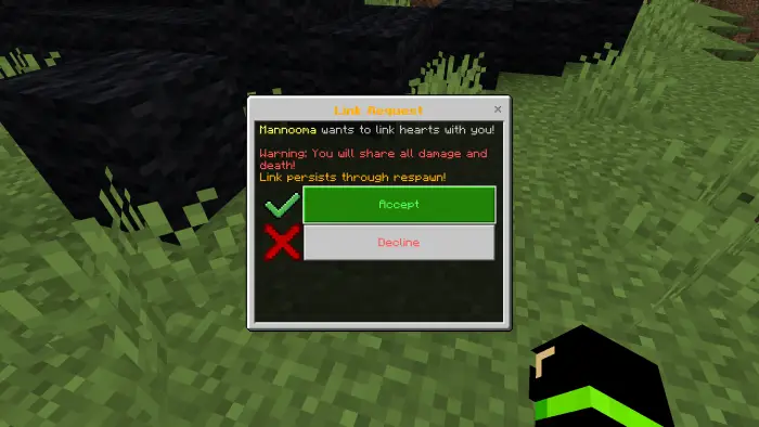 Pop-up to accept or decline heart linking.