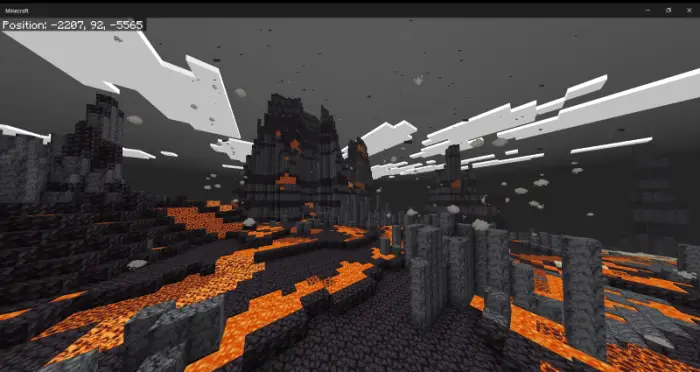 Lava-filled cavern with dark stone ruins