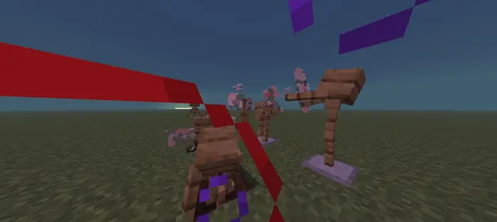 Wooden armor stands with copper tools displayed