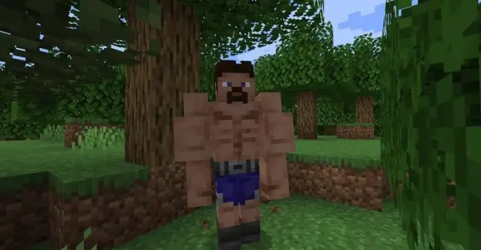 Muscular character with square jaw in forest