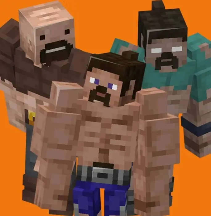 Three muscular blocky characters posing