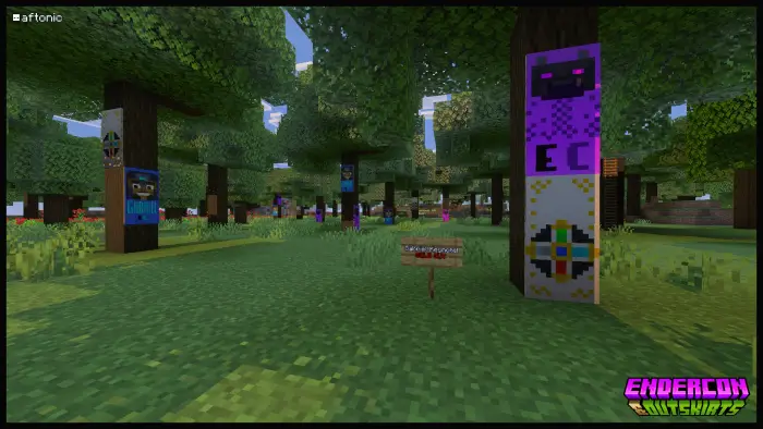 Decorated forest with EnderCon signs