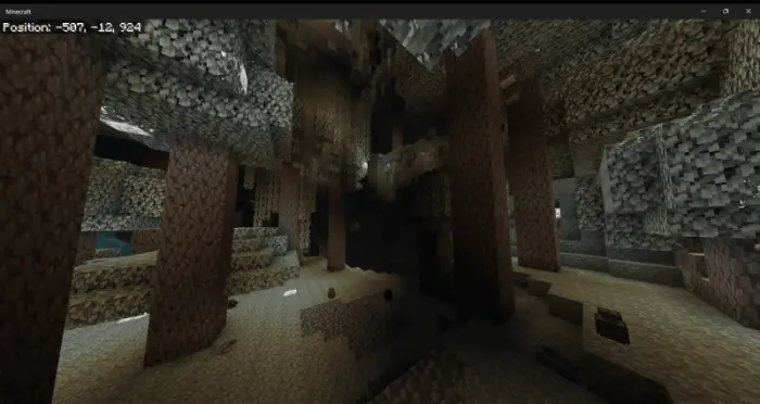 Underground cavern with stone pillars and ores