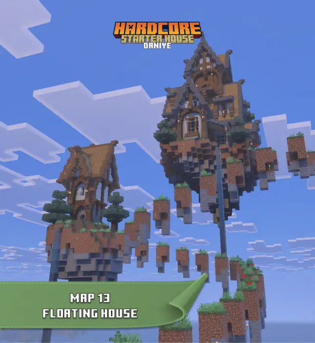 Two floating houses on sky islands.