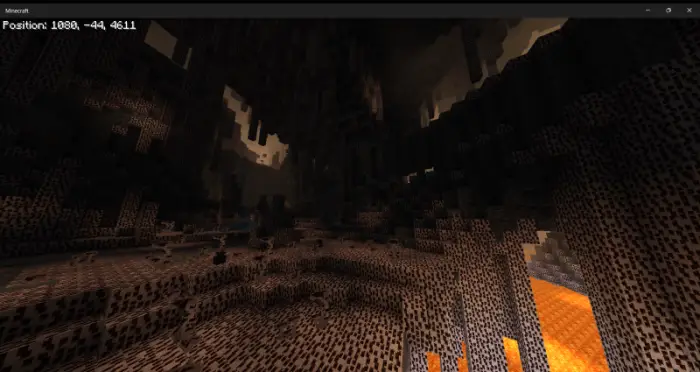 Dark, spiky cavern with glowing lava below