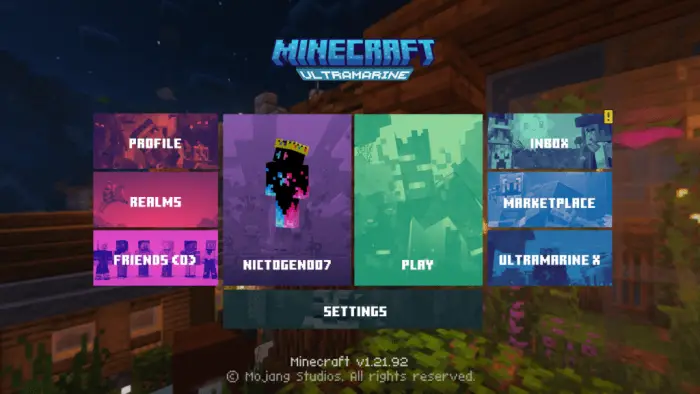 Main menu with ultramarine night theme