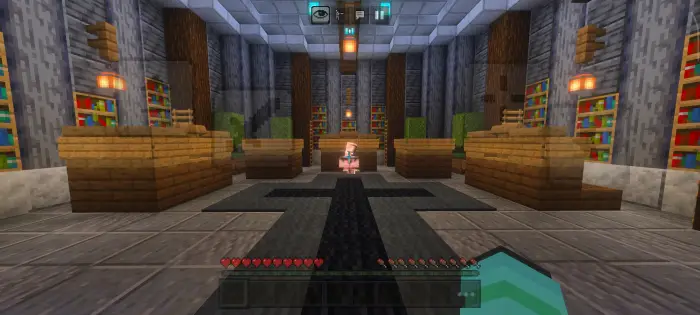 ALT Character in a library-themed hall
