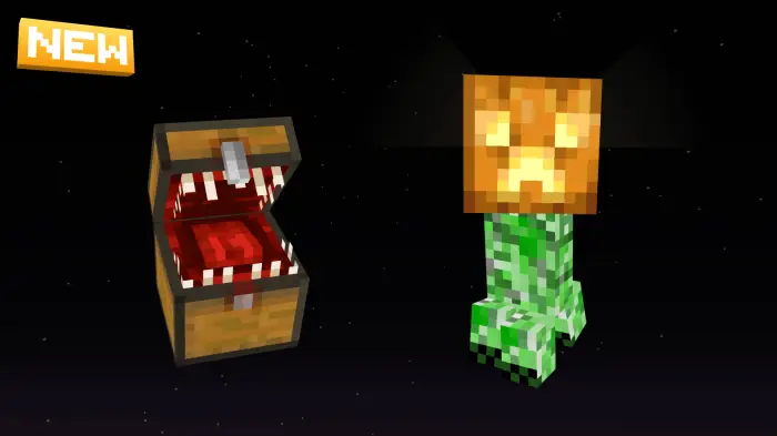 ALT text Chest with teeth and creeper with pumpkin head