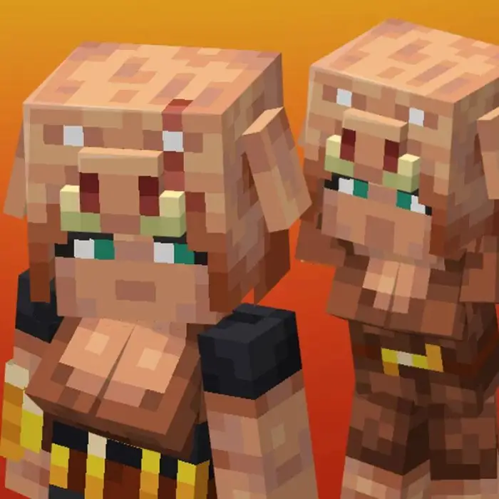 Two piglin-chan characters with anime style