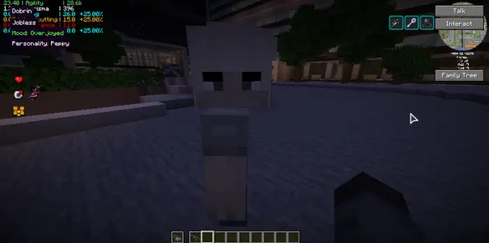 Blocky character at night in city street
