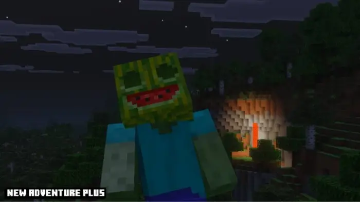 Zombie with a melon head at night
