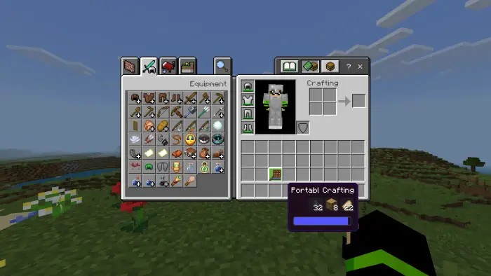 Inventory open with portable crafting item