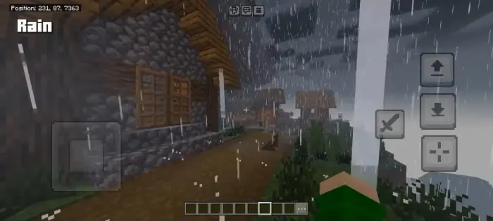 Rainy village path with cinematic lighting