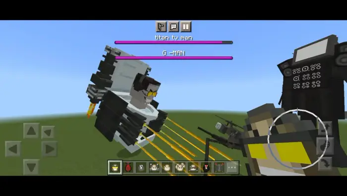 Blocky meme mobs battle with laser beams