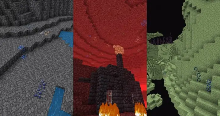 Three fantasy biomes with ore and structures