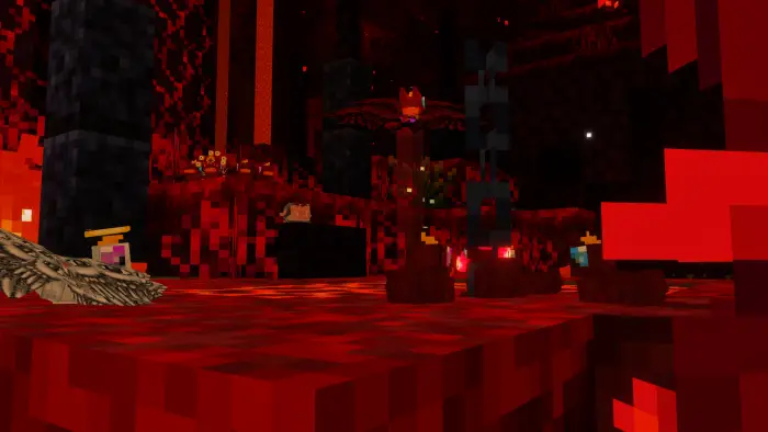 Rubber ducks in a fiery, red-themed scene