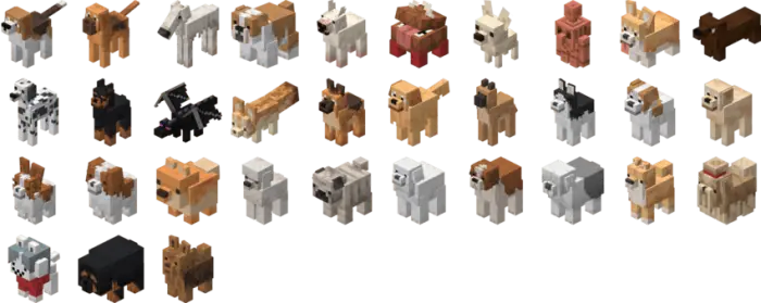 A variety of pixel dog breed textures.