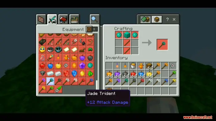 Crafting menu showing new ores and tools
