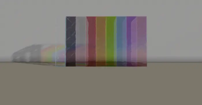 Borderless colored glass panes in a row