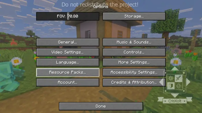 ALT Game options menu with UI buttons