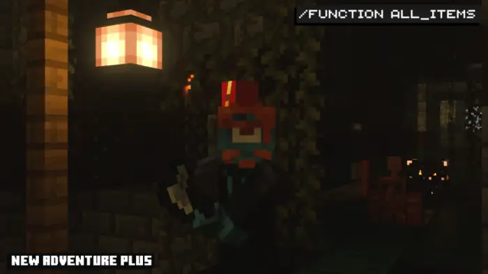 Adventurer explores dark, lantern-lit ruins