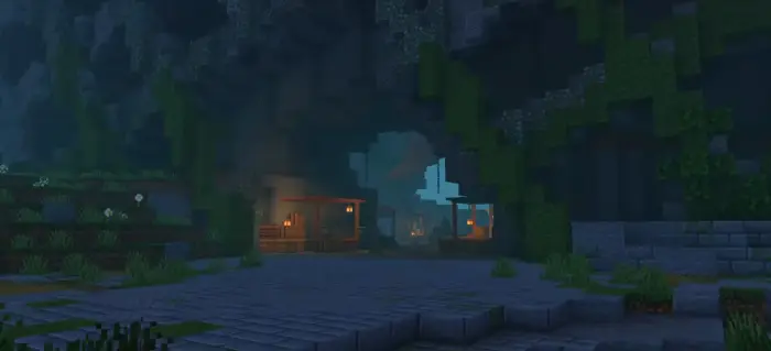 Cave entrance with soft, cinematic lighting