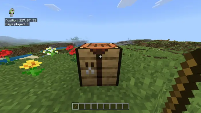 Crafting table in a grassy field