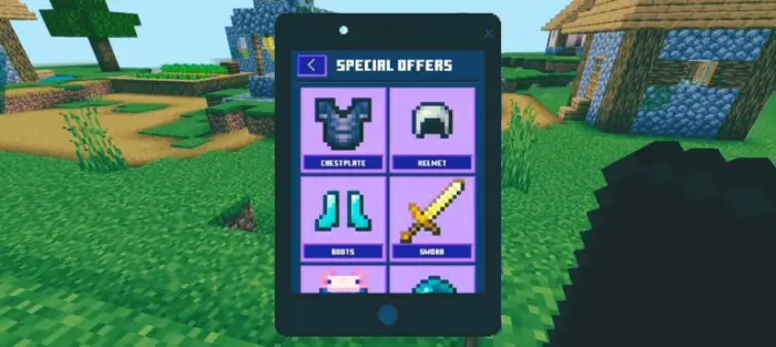 Digital tablet screen showing item shop offers