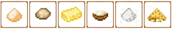 Pixel art icons of new food items in frames