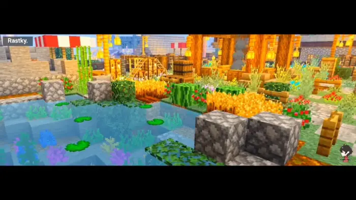 Vibrant pond scene with enhanced textures