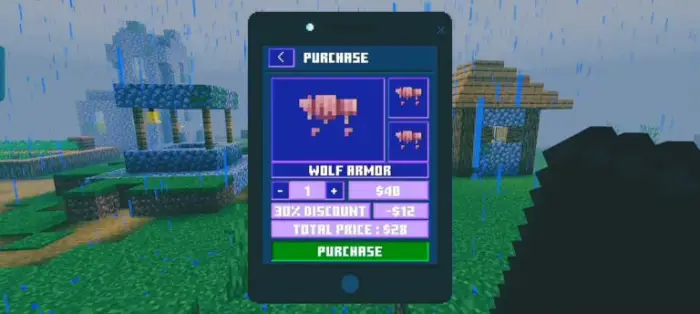 Player uses in-game smartphone to buy armor.