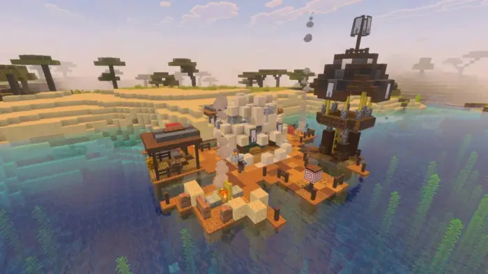 Desert outpost with docks and unique builds