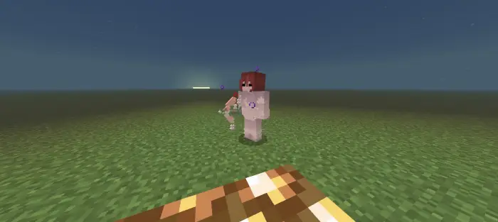 Player with cottagecore tool on grassy field