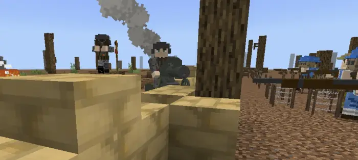Blocky soldiers in opposing trenches, Somme.