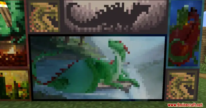 Pixel-art dragon paintings display