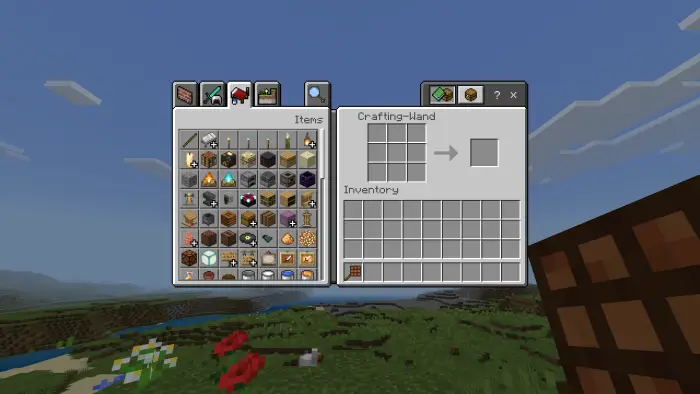 Portable crafting table inventory screen