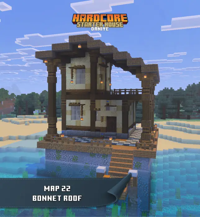 Two-story wooden starter house by water.