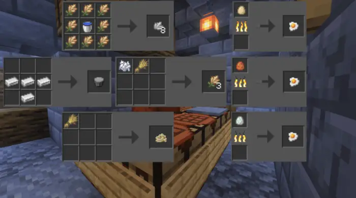 Crafting recipes for new food items displayed.